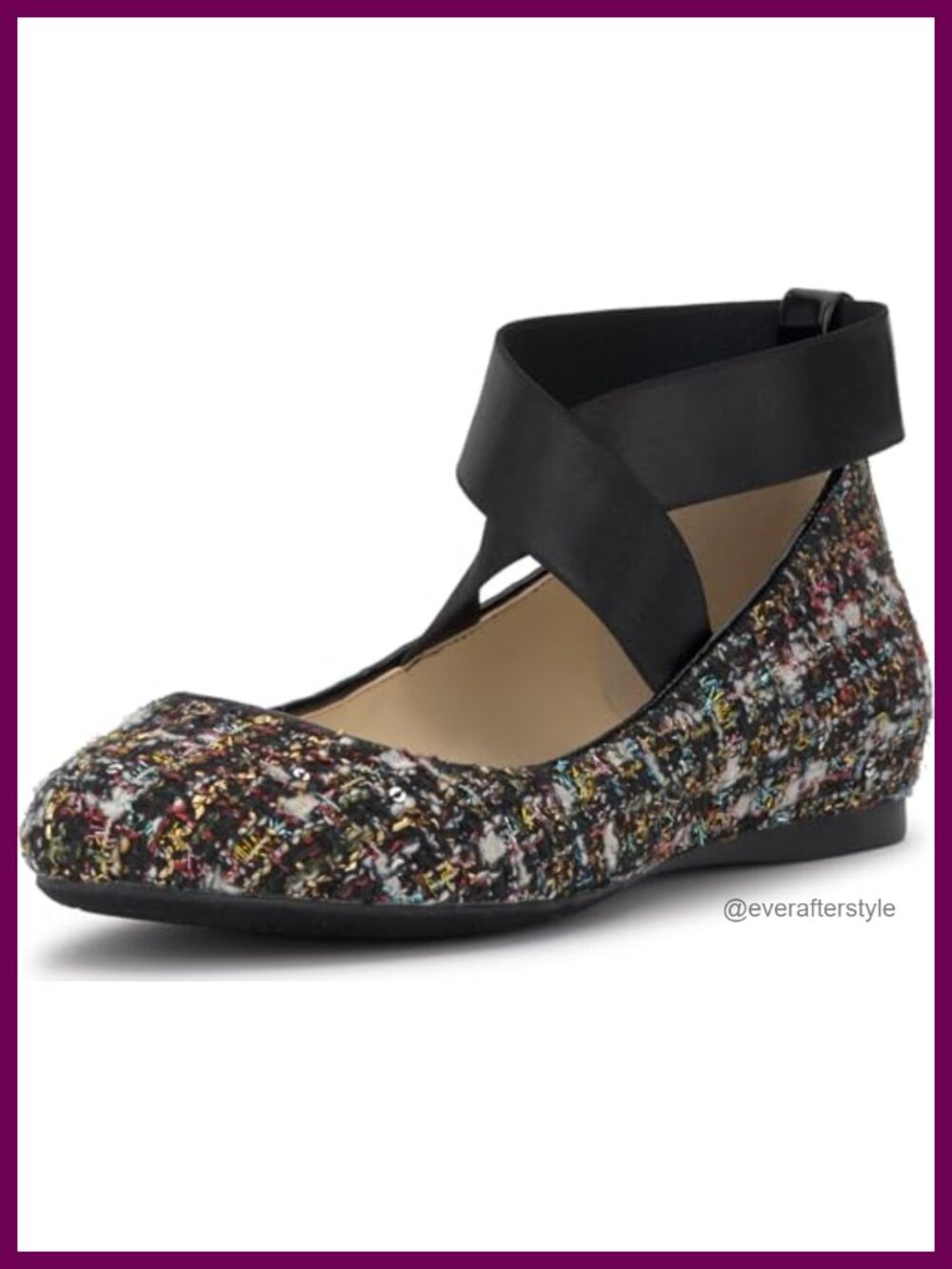 Cross Strap Ballet Flat Memory Foam Slip-On Round Toe Tweed